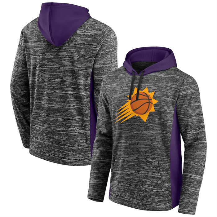 Men's Phoenix Suns Heathered Charcoal Purple Instant Replay Color Block Pullover Hoodie